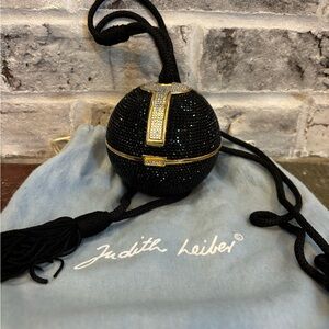 Judith Leiber Black and Gold Crystal Ball Clutch